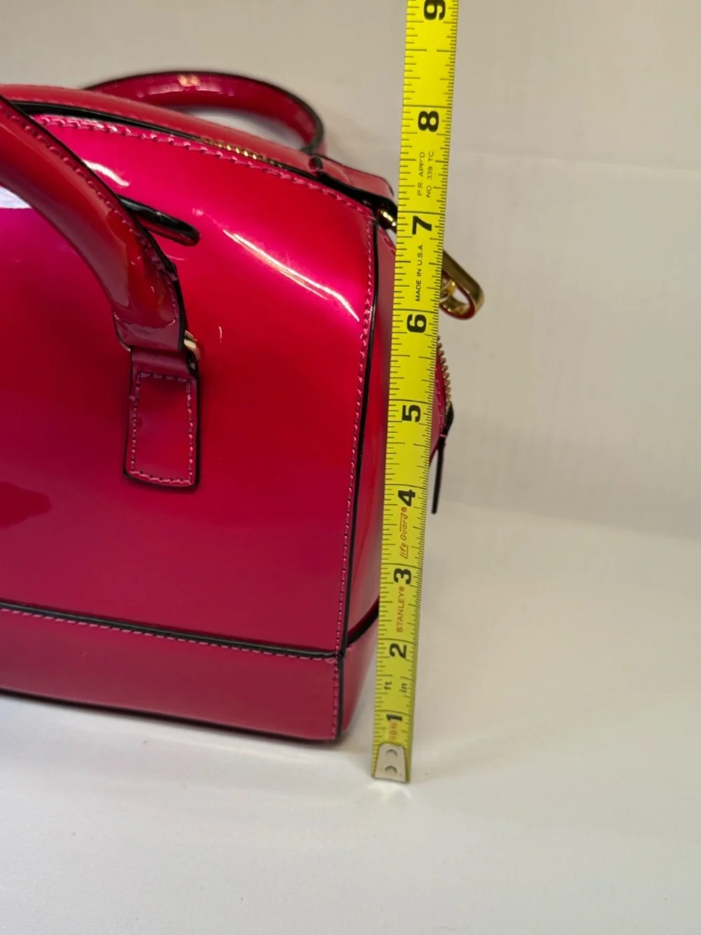Hot Pink Patent Satchel Crossbody Bag Structured Top Handle Bow Lining